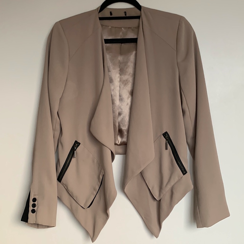 Asymmetrical Trendy Beige Blazer with Pockets